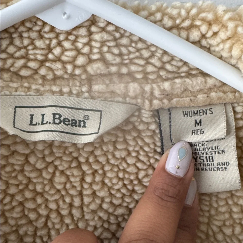 LL Bean Tan Teddy Jacket with Cream Sherpa Lining - Picture 2 of 5